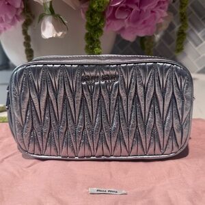 Miu Miu Silver Nappa Double Zip Crossbody
